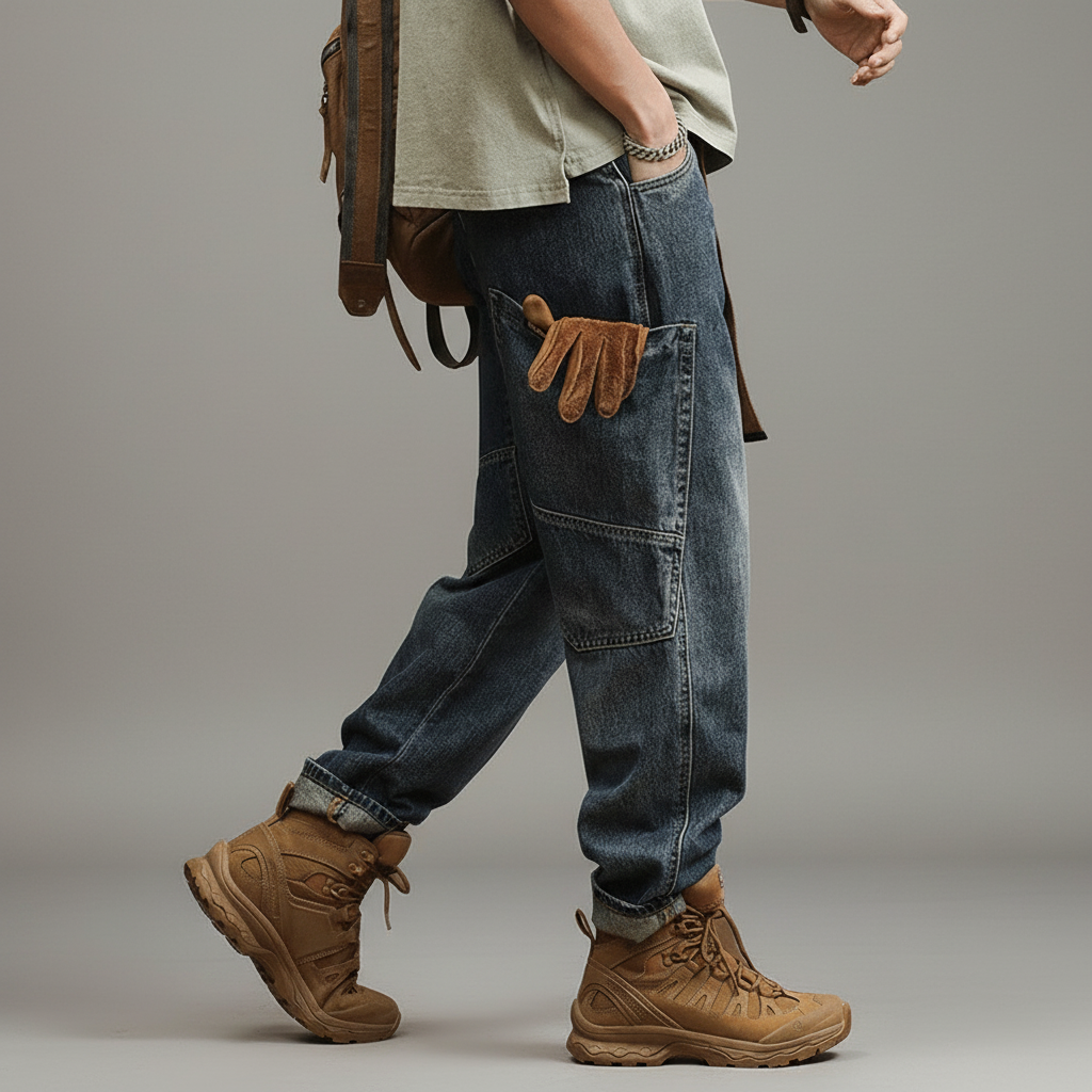 Unisex Loose-Fit Harem Cargo Denim Jeans