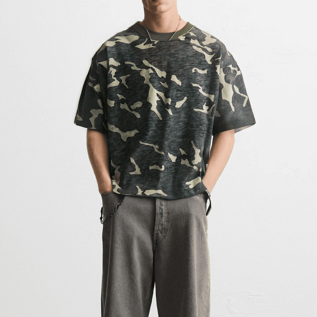 Unisex Camo Cropped Oversized T-shirt