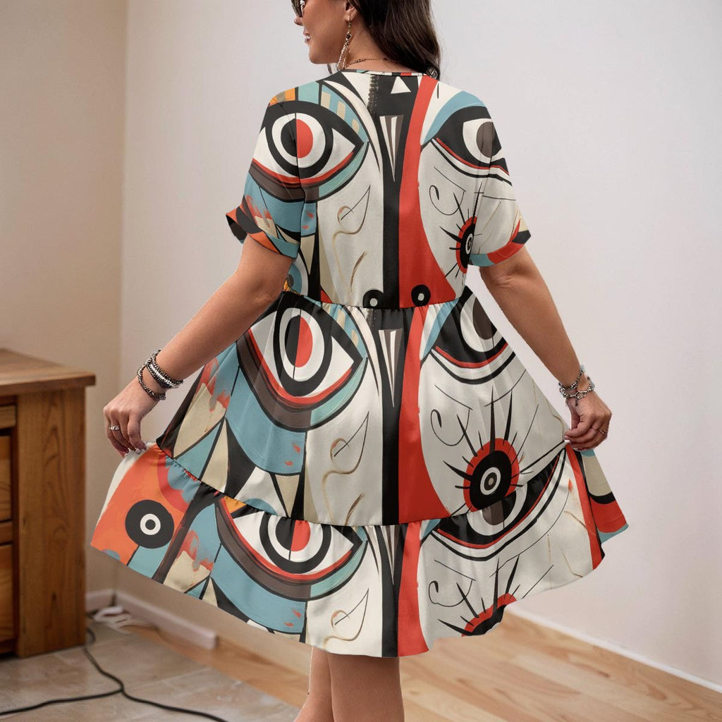 All-Over Print Women’s Floral V-Neck Short Sleeve Dress