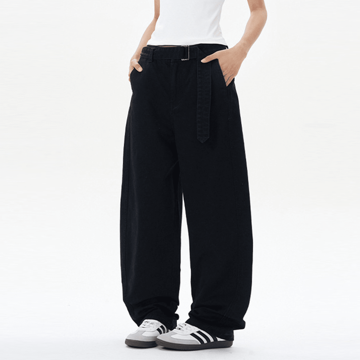 Unisex Basic Washed Curved Blade Denim Jeans