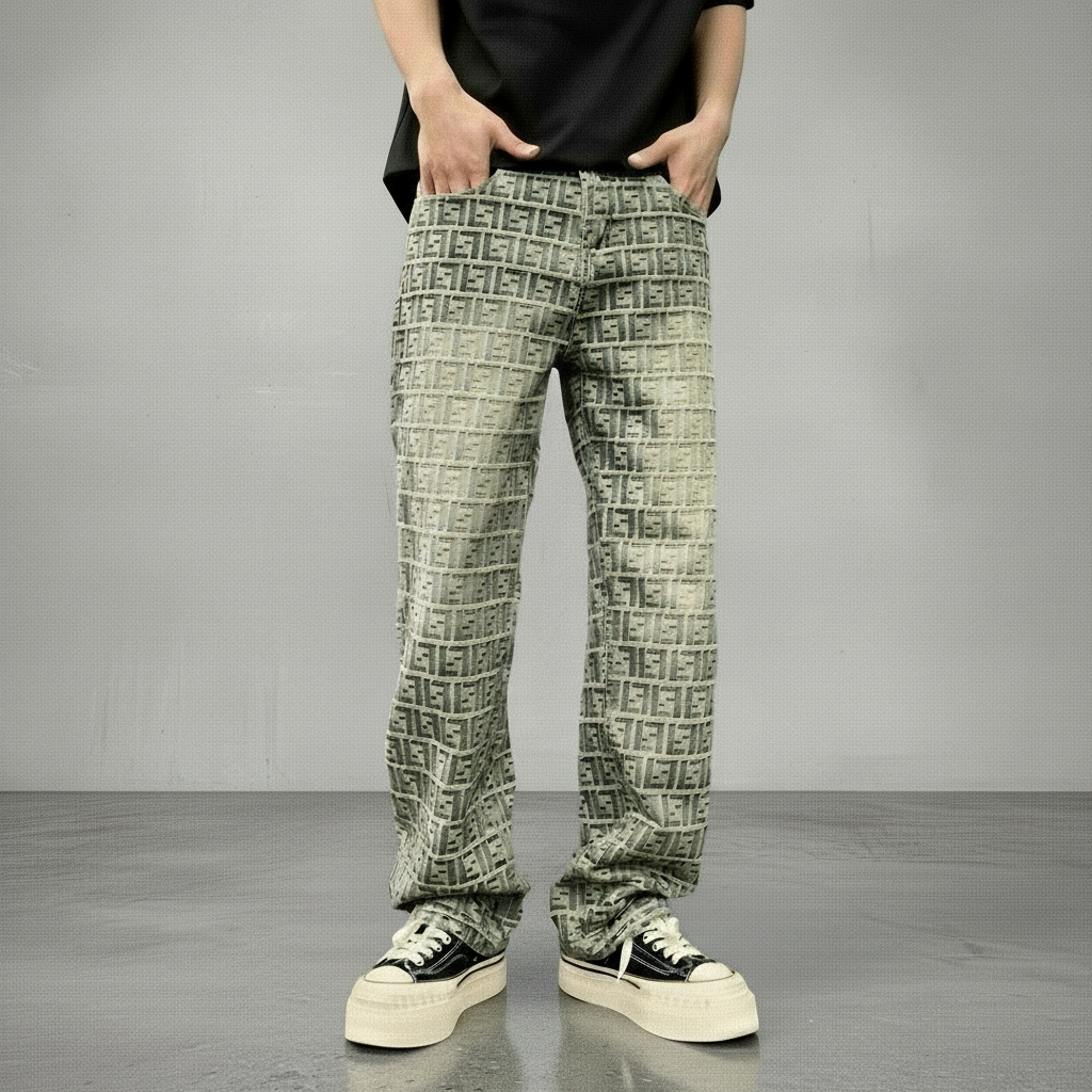 Jacquard All-over Letter Jeans