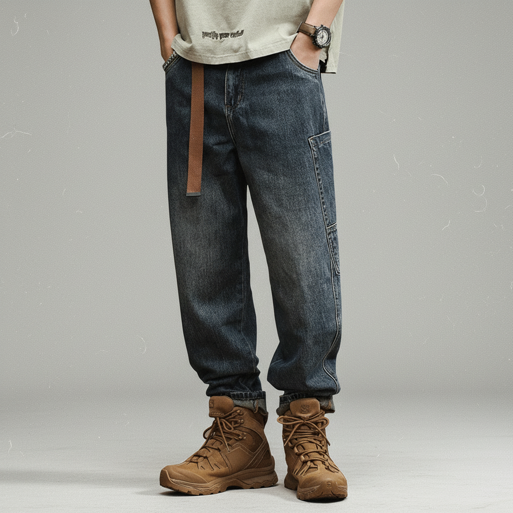 Unisex Loose-Fit Harem Cargo Denim Jeans