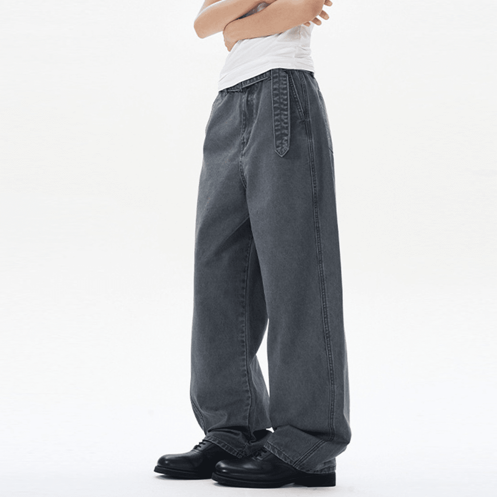 Unisex Basic Washed Curved Blade Denim Jeans