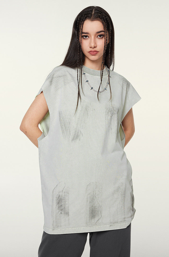 Distressed High Street Round Neck Sleeveless Tank Top