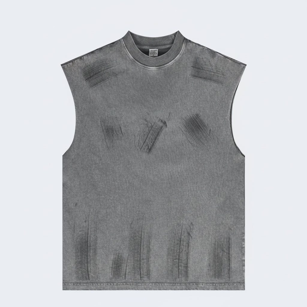 Distressed High Street Round Neck Sleeveless Tank Top