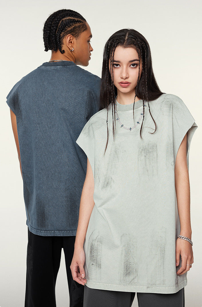 Distressed High Street Round Neck Sleeveless Tank Top