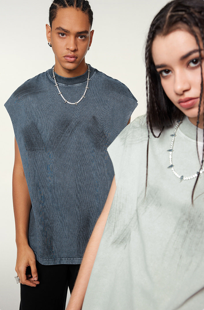 Distressed High Street Round Neck Sleeveless Tank Top