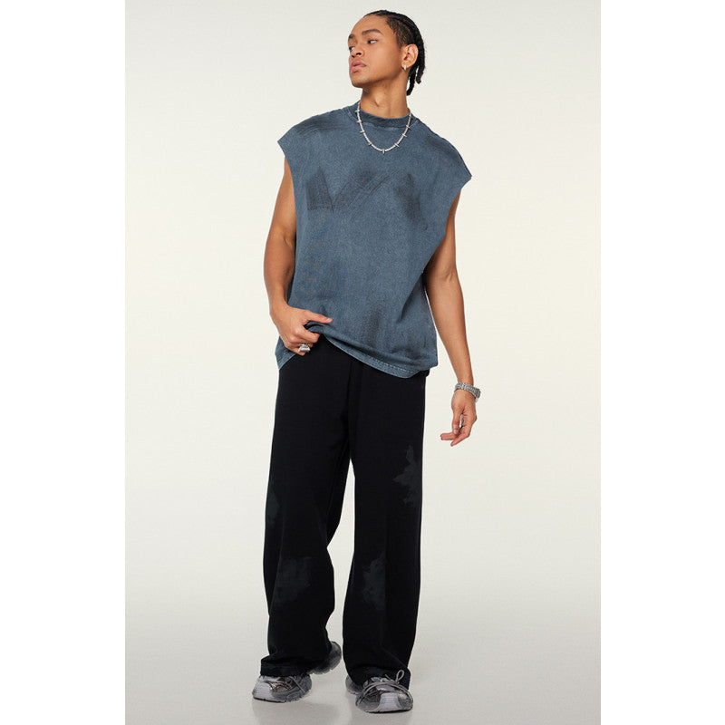 Distressed High Street Round Neck Sleeveless Tank Top