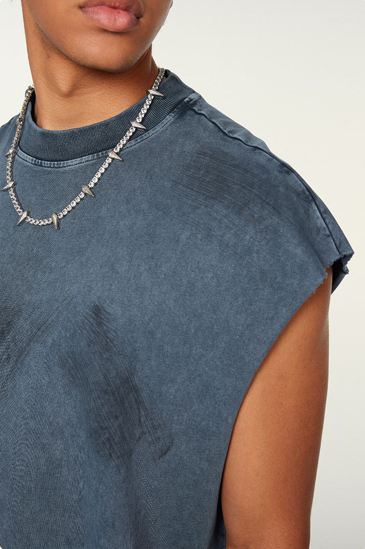 Distressed High Street Round Neck Sleeveless Tank Top