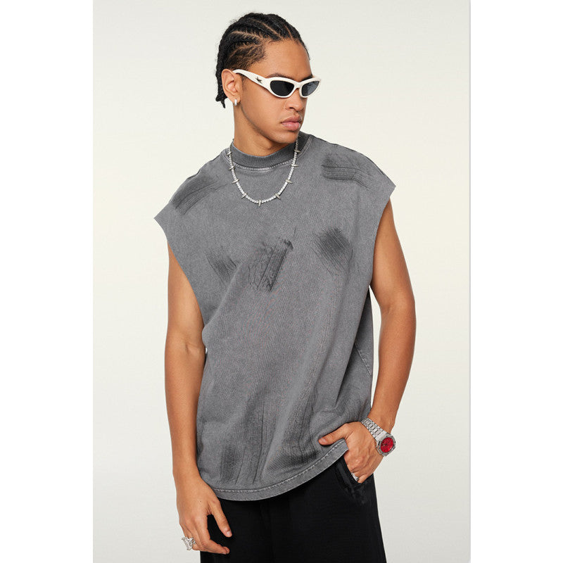 Distressed High Street Round Neck Sleeveless Tank Top
