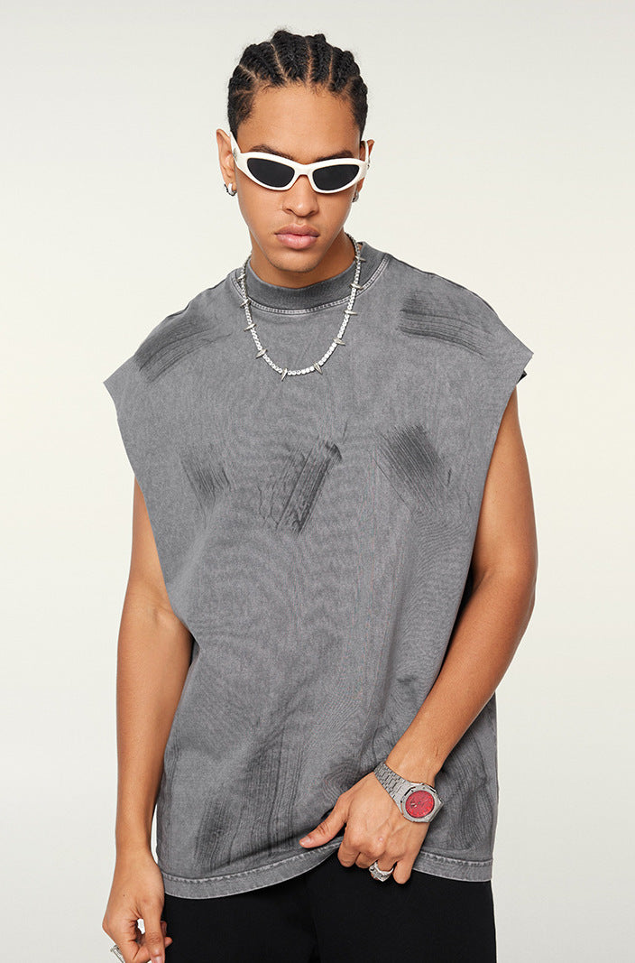 Distressed High Street Round Neck Sleeveless Tank Top