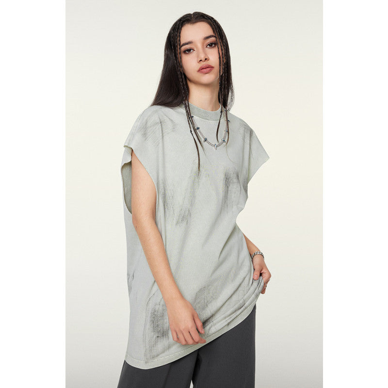 Distressed High Street Round Neck Sleeveless Tank Top