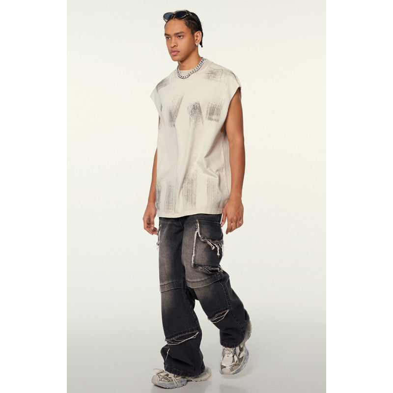 Distressed High Street Round Neck Sleeveless Tank Top