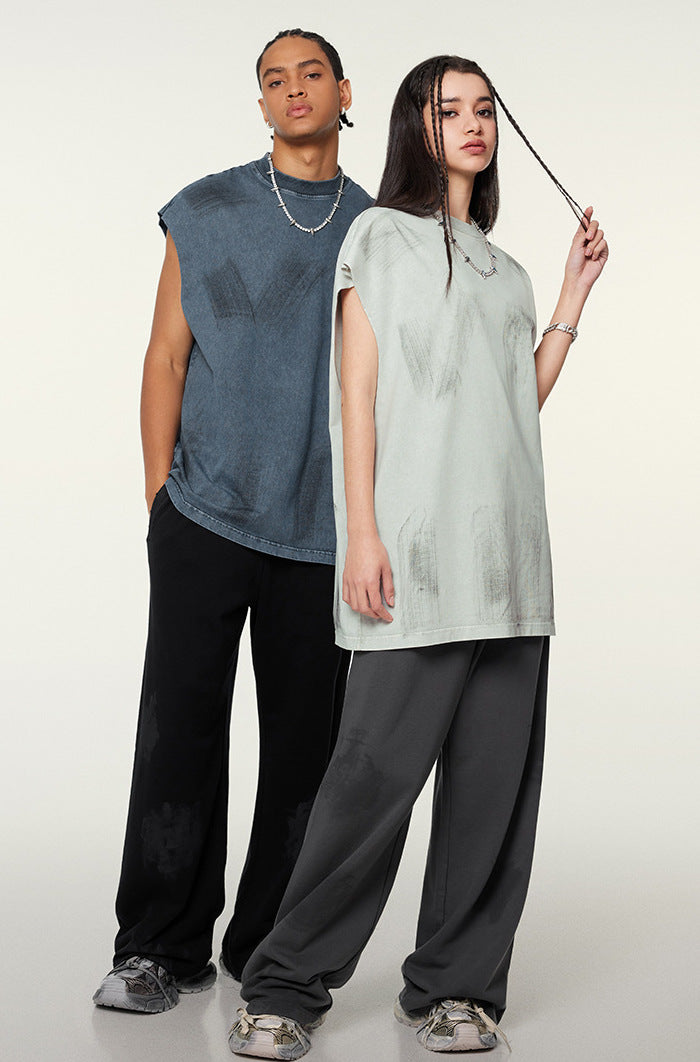 Distressed High Street Round Neck Sleeveless Tank Top