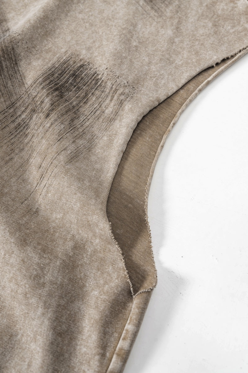 Distressed High Street Round Neck Sleeveless Tank Top