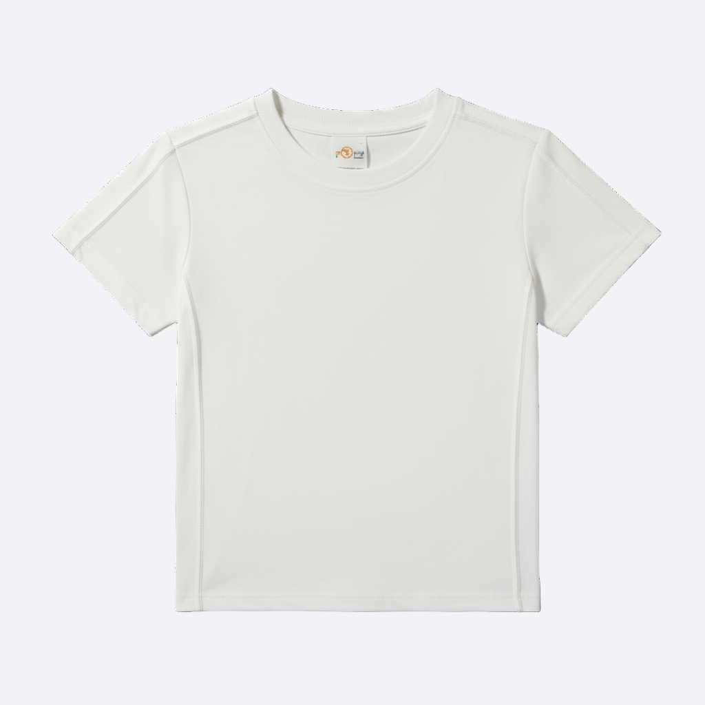 Plain white t-shirt on a light gray background