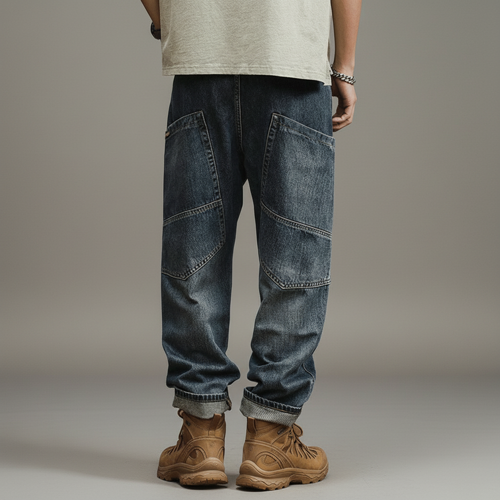 Unisex Loose-Fit Harem Cargo Denim Jeans