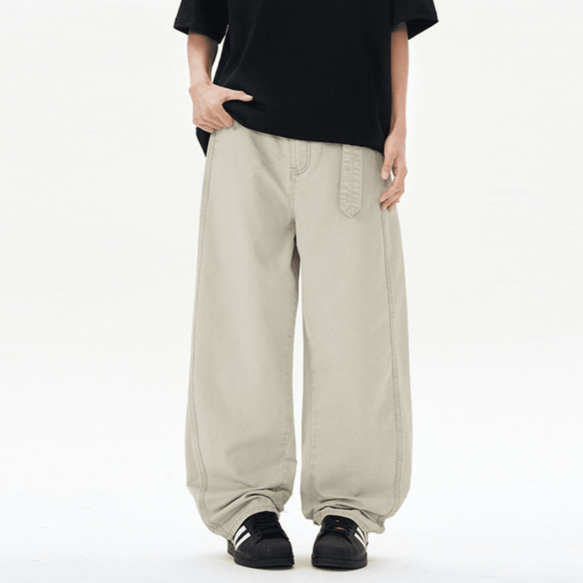 Unisex Basic Washed Curved Blade Denim Jeans