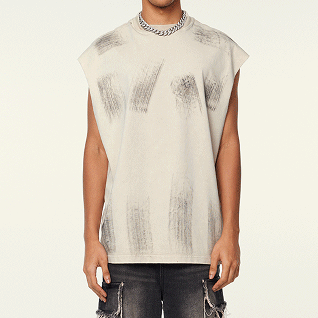 Distressed High Street Round Neck Sleeveless Tank Top