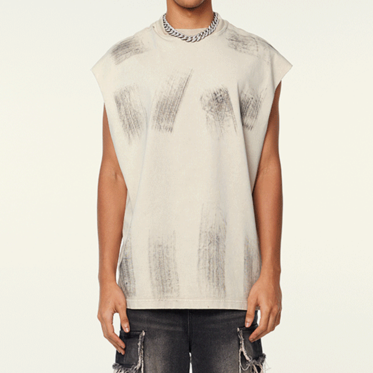 Distressed High Street Round Neck Sleeveless Tank Top