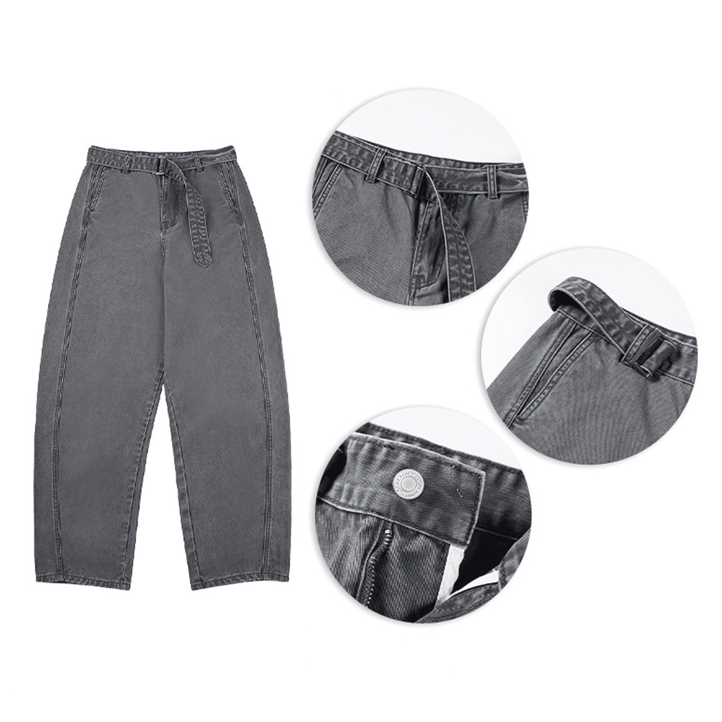 Unisex Basic Washed Curved Blade Denim Jeans