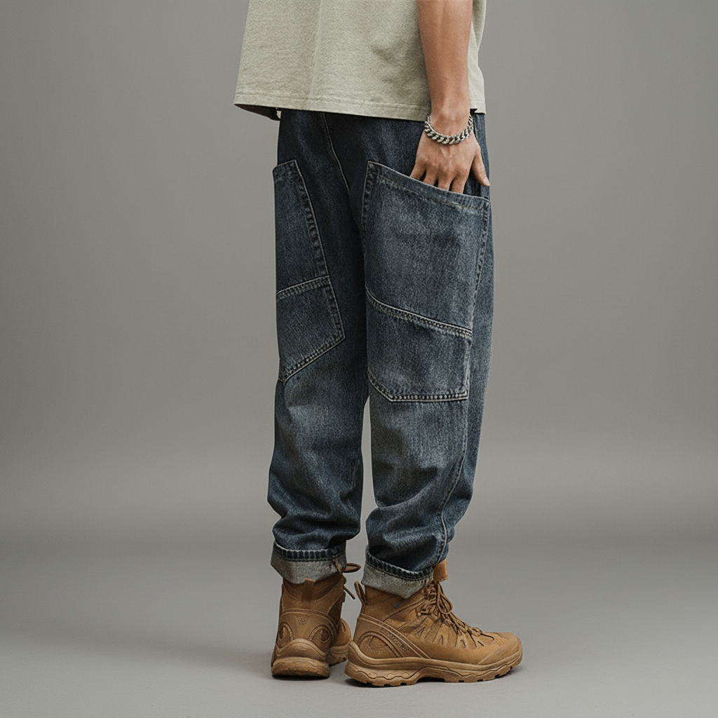 Unisex Loose-Fit Harem Cargo Denim Jeans