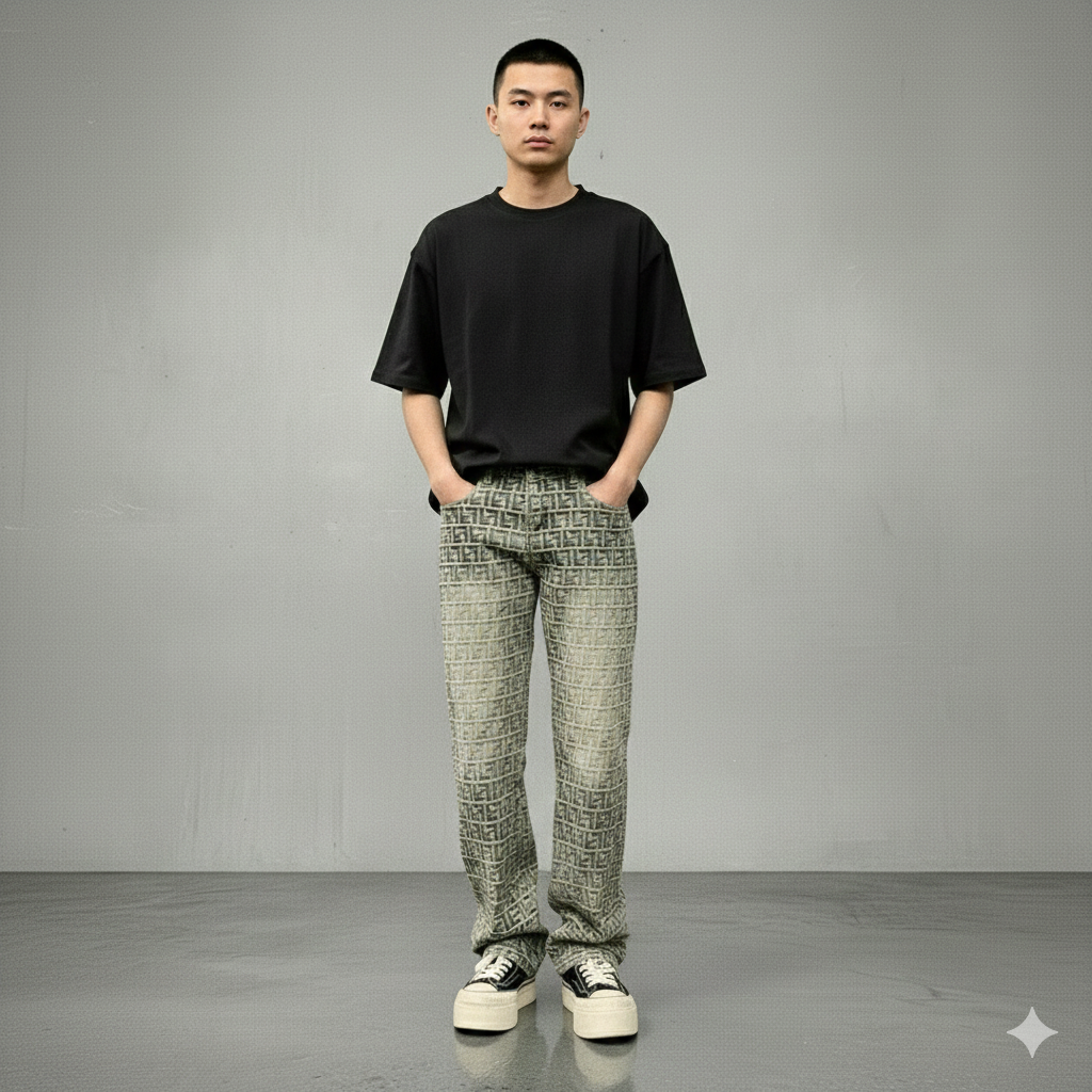 Jacquard All-over Letter Jeans