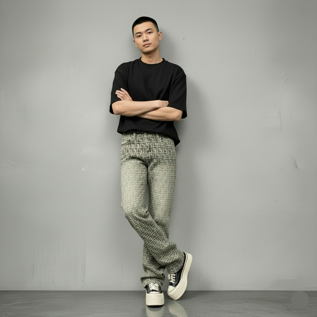 Jacquard All-over Letter Jeans