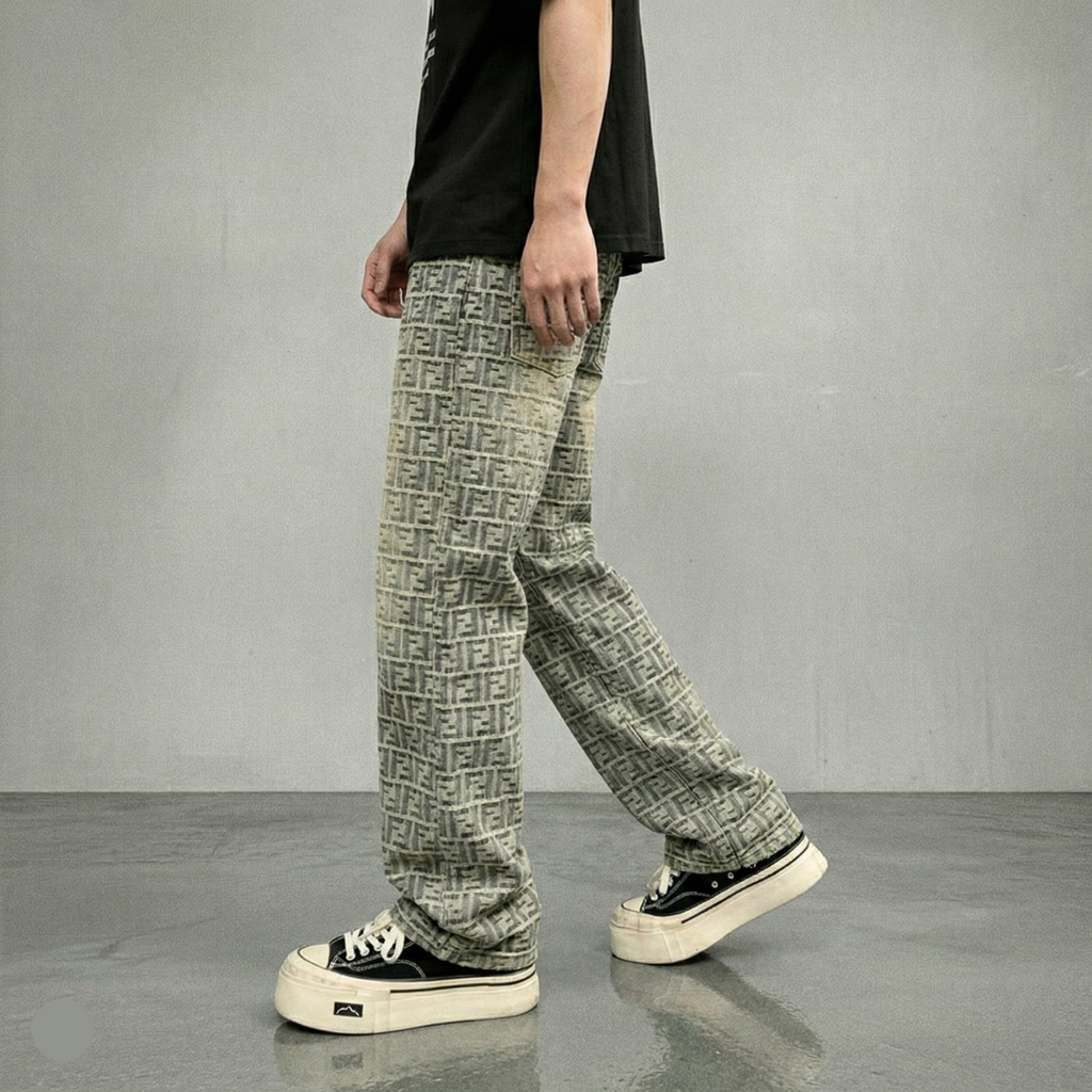Jacquard All-over Letter Jeans