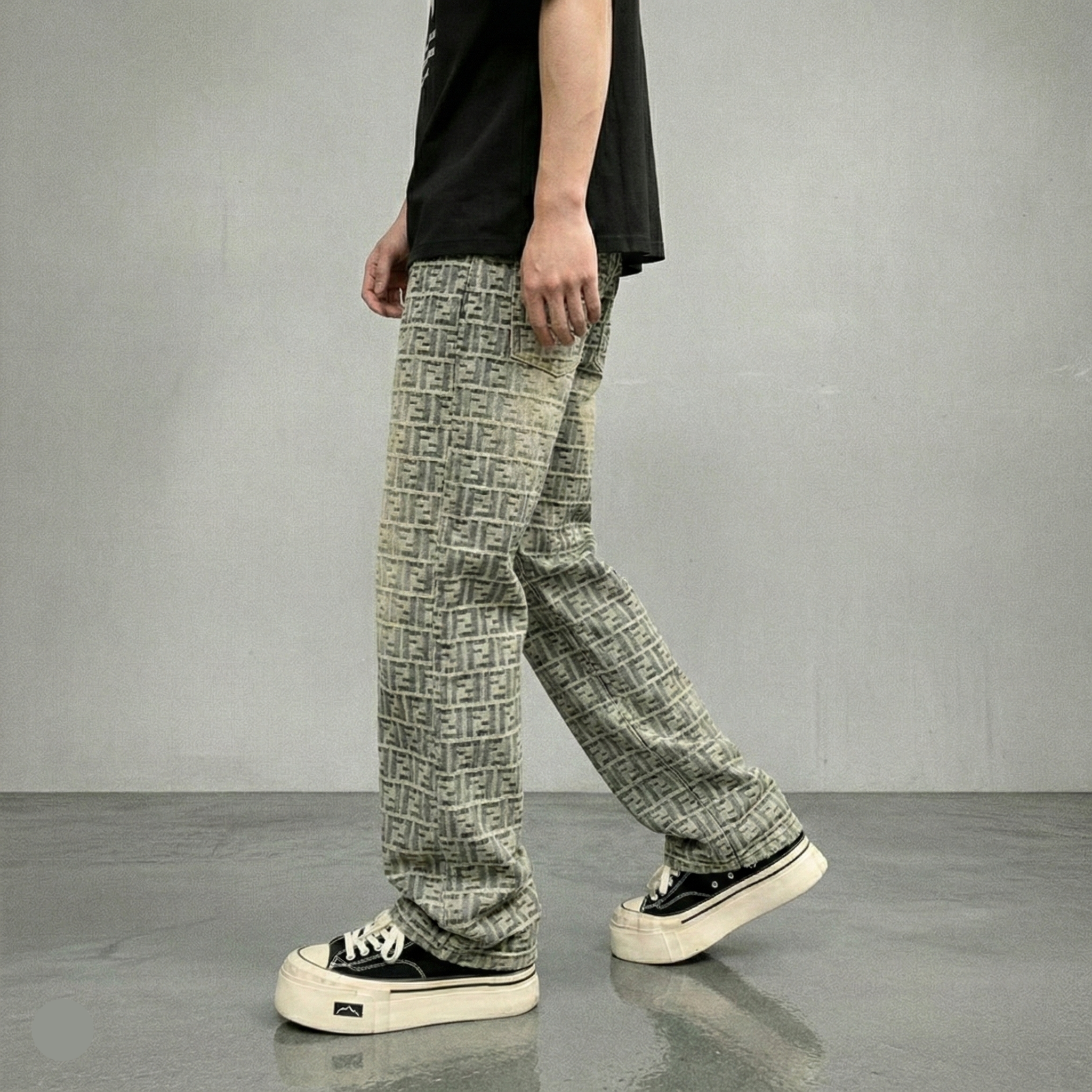 Jacquard All-over Letter Jeans