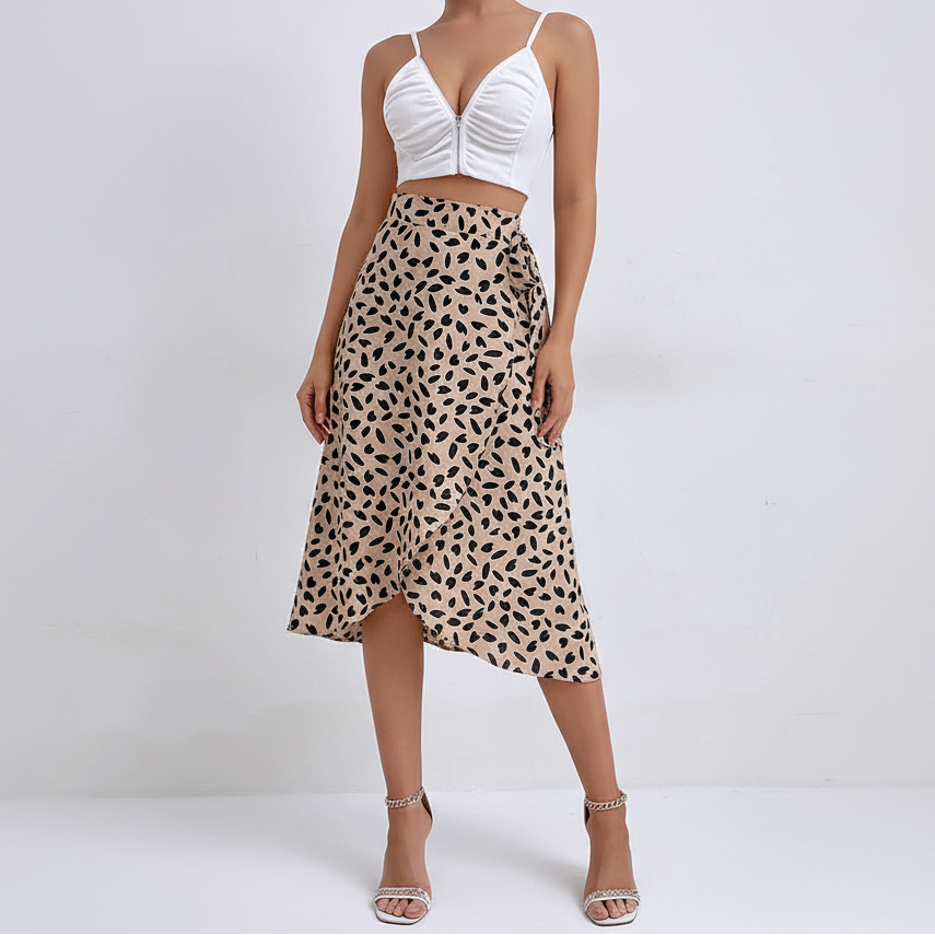 Women Casual Print Tie Side Wrap Skirt
