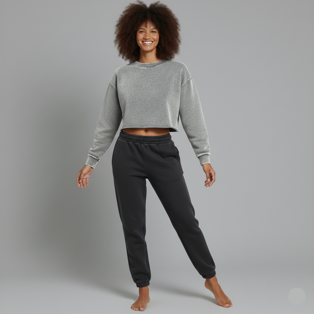 Washed Distressed Cropped Oversized Sweatshirt