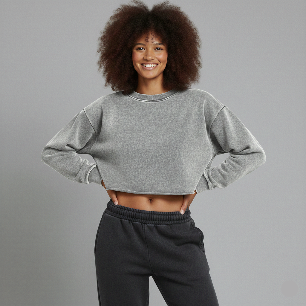 Washed Distressed Cropped Oversized Sweatshirt