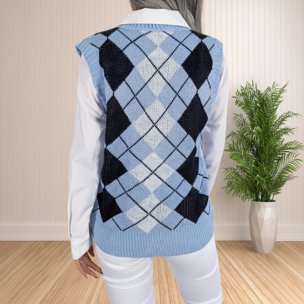 Women's Preppy Style Argyle Plaid Knitted Sweater Vest