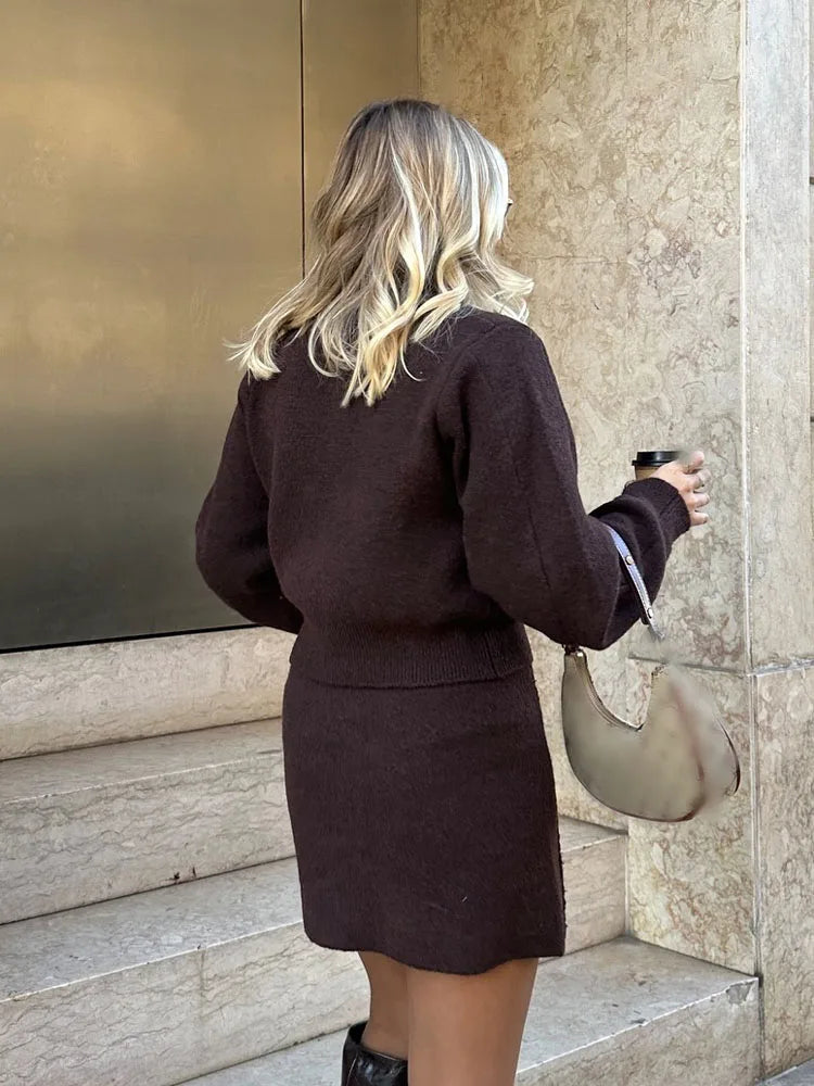 Women Skirt and Cardigan Suit Set