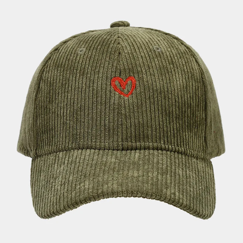 Love Embroidered Corduroy Baseball Cap