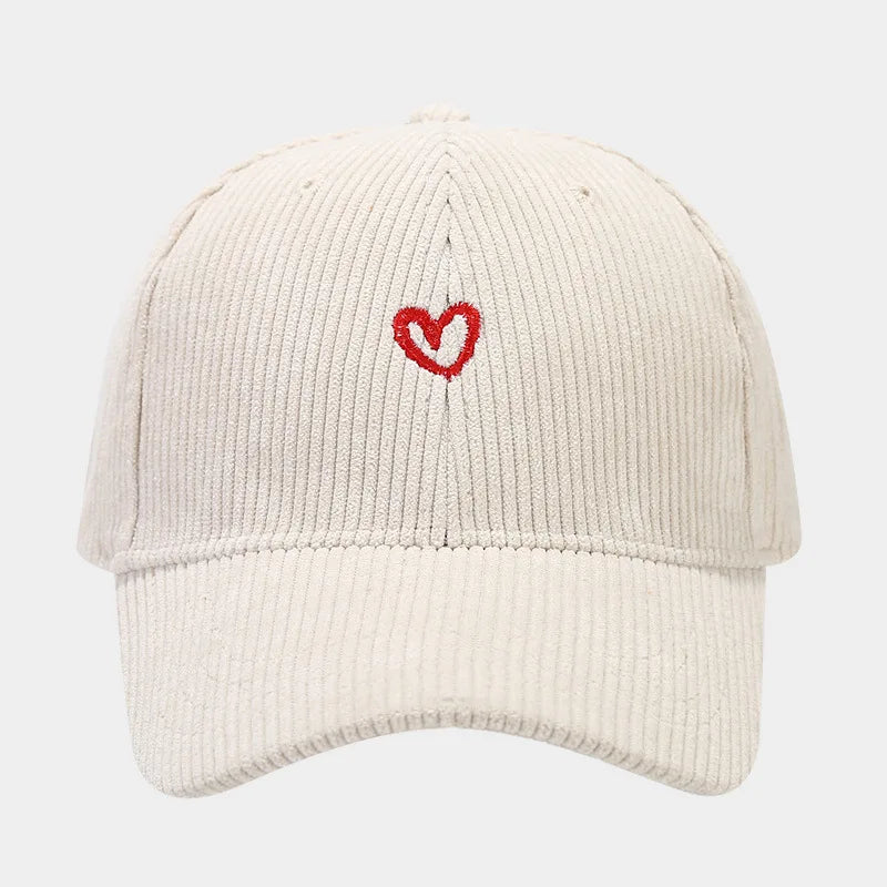 Love Embroidered Corduroy Baseball Cap