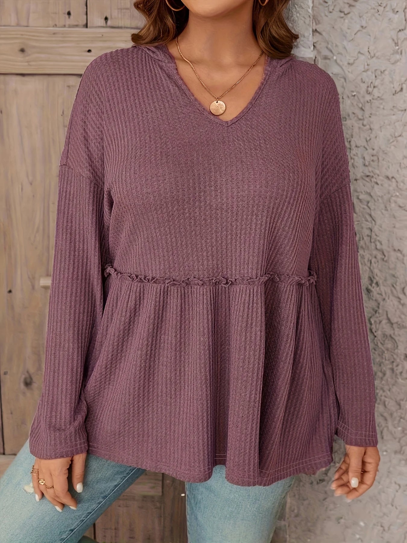 Light brown Women's Plus-Size Spring Knitted Casual Solid T-Shirt Light brown