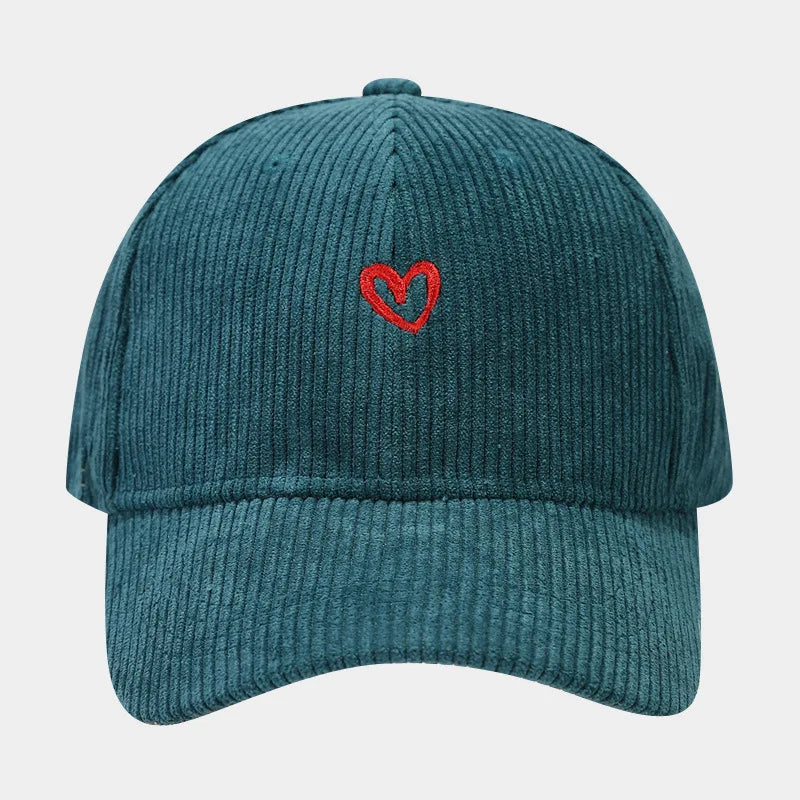 Love Embroidered Corduroy Baseball Cap