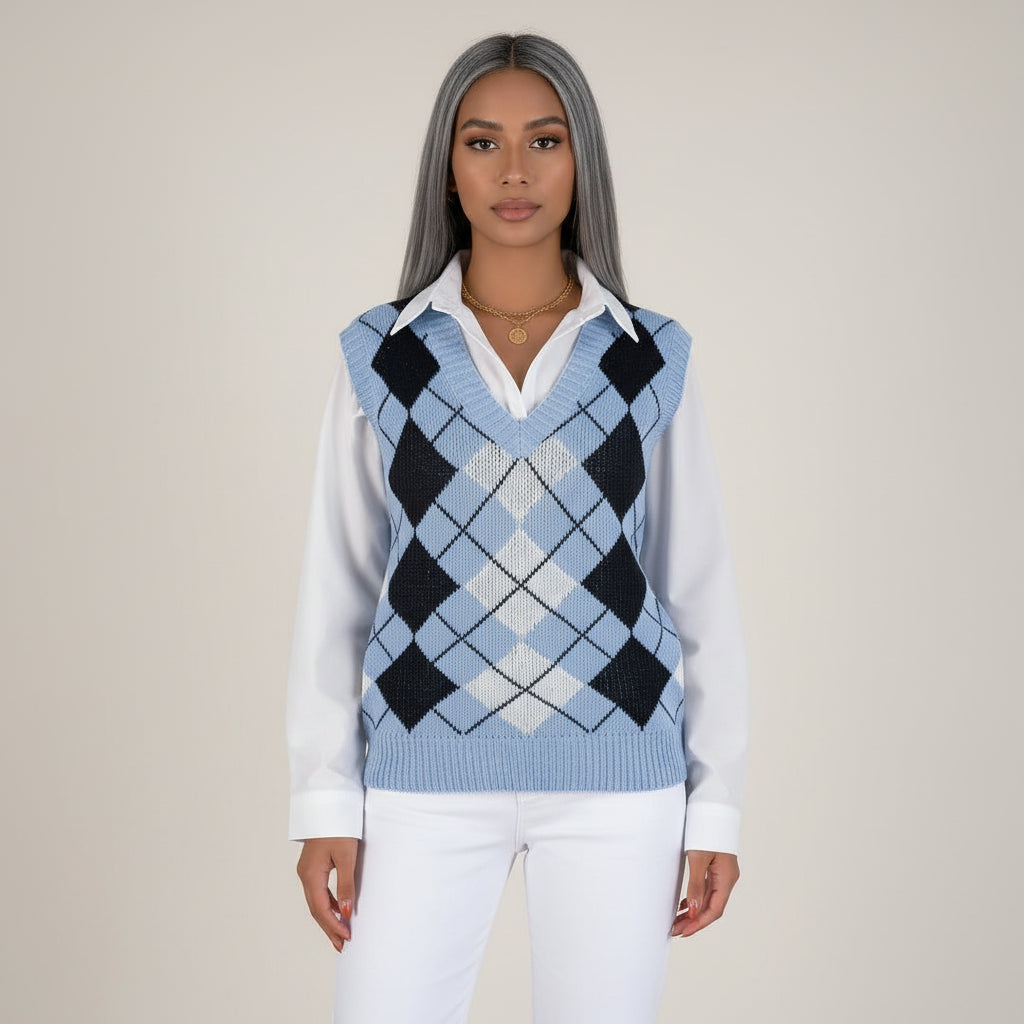Women's Preppy Style Argyle Plaid Knitted Sweater Vest