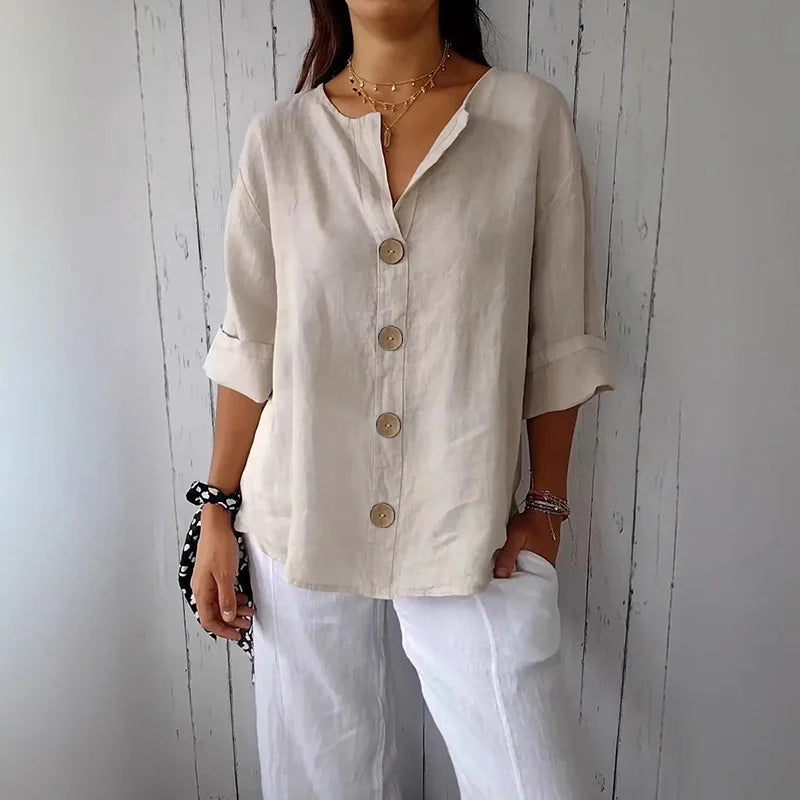 Women's  V-Neck Cotton Shirt