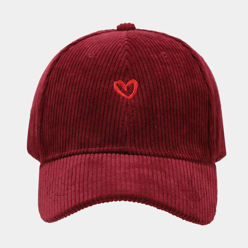 Love Embroidered Corduroy Baseball Cap