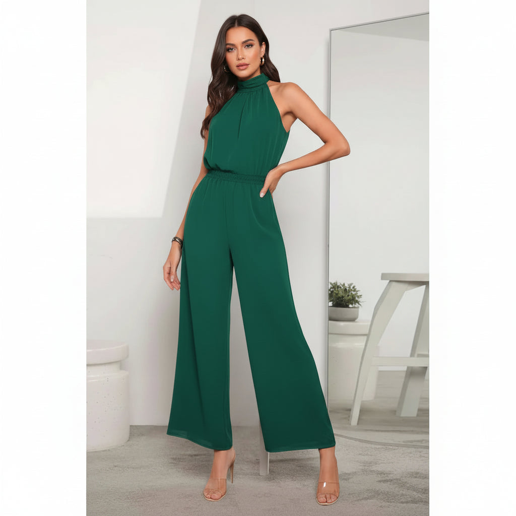 Women's sleeveless wide-leg jumpsuit