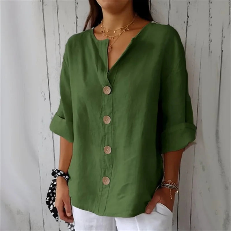 Women's  V-Neck Cotton Shirt