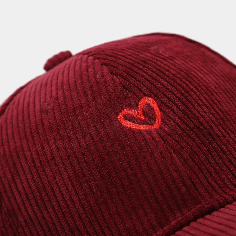 Love Embroidered Corduroy Baseball Cap