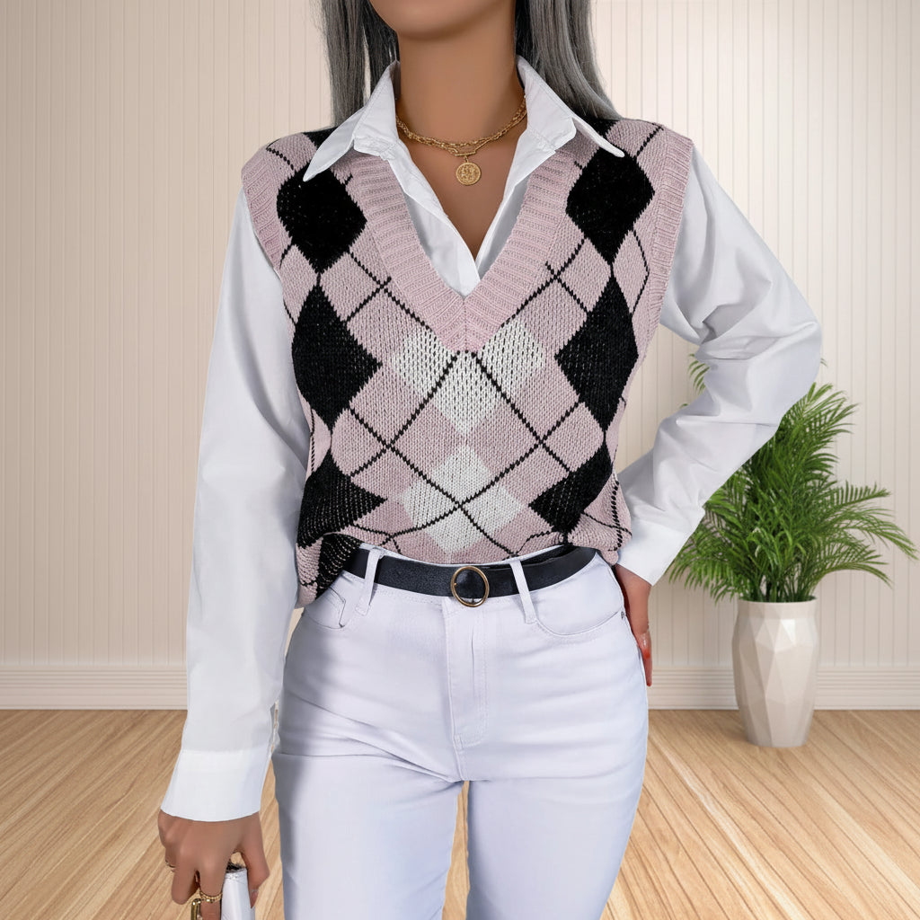 Women's Preppy Style Argyle Plaid Knitted Sweater Vest