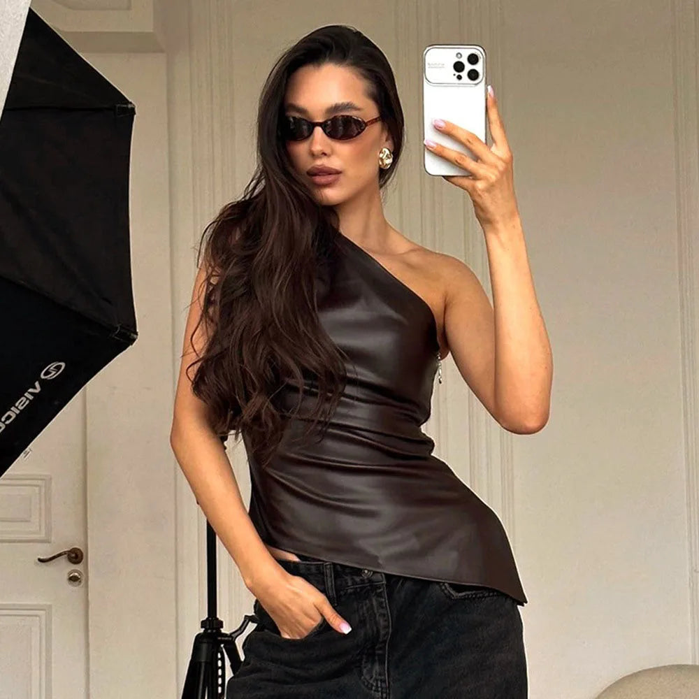 Women Single Shoulder Sleeveless  Tank top