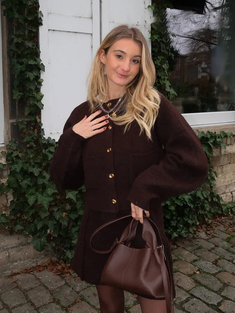 Women Skirt and Cardigan Suit Set