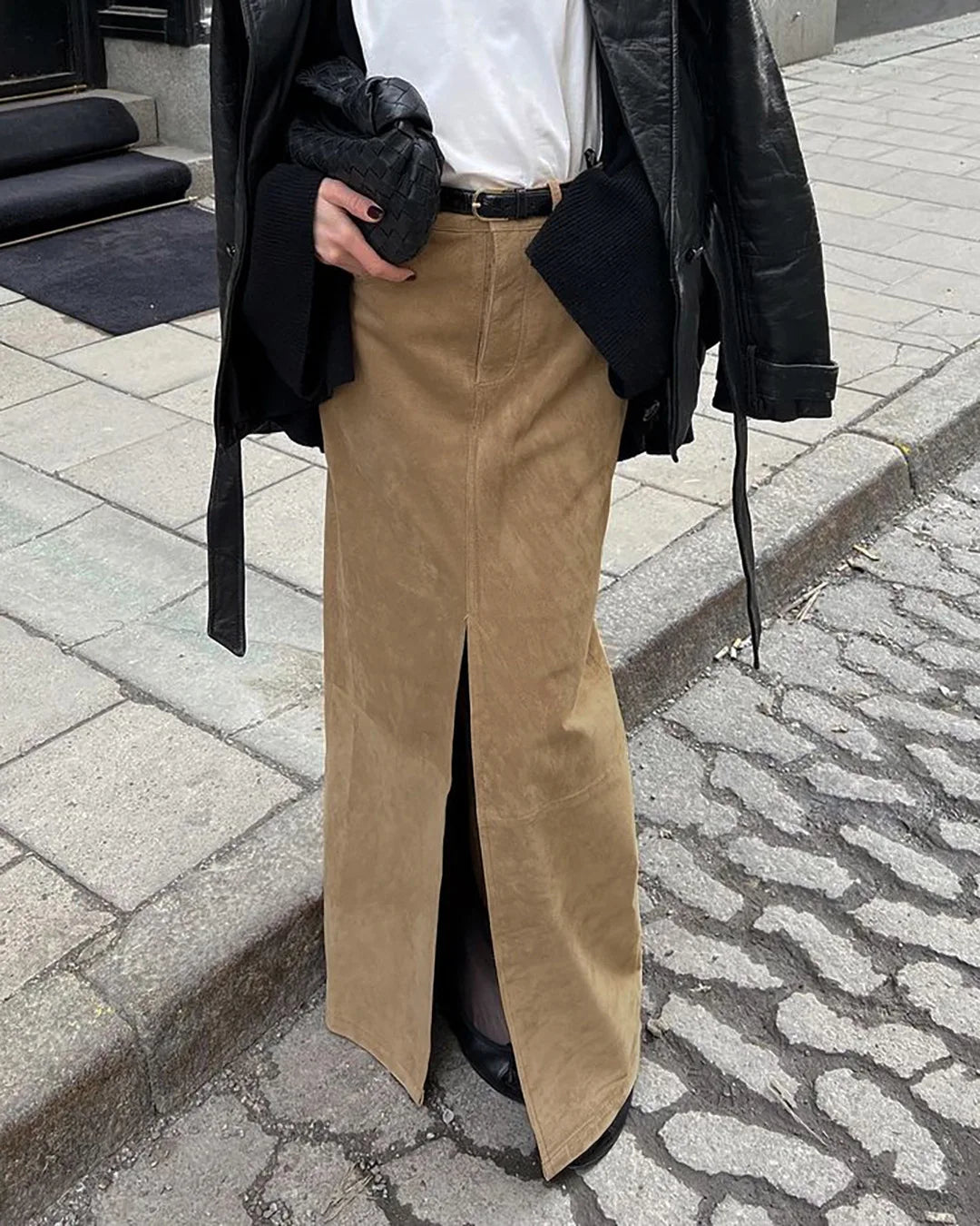 Brown Spring Suede Skirt