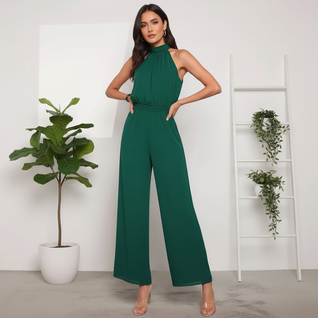 Women's sleeveless wide-leg jumpsuit